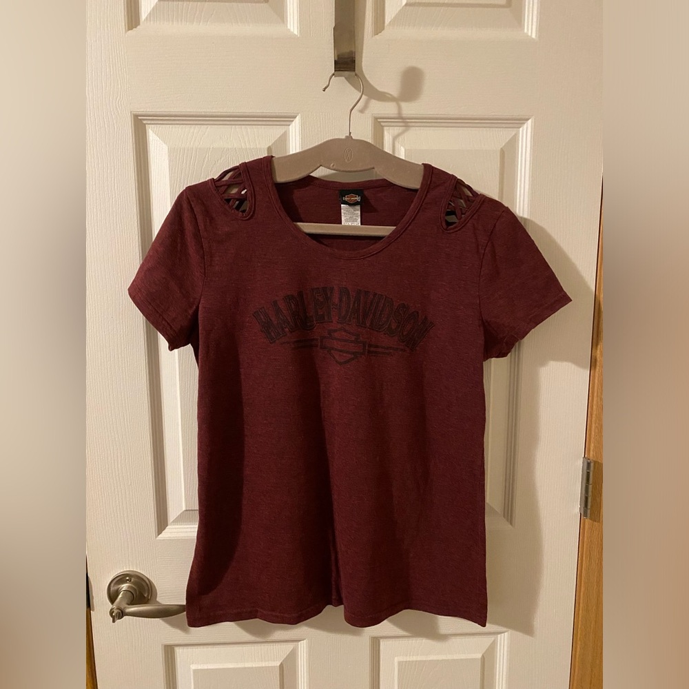 Harley Davidson T-shirt - Womens Large - Heathered Burgundy